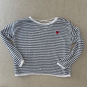 Molly Bracken Striped Blue and White Sweater with Heart Detail medium